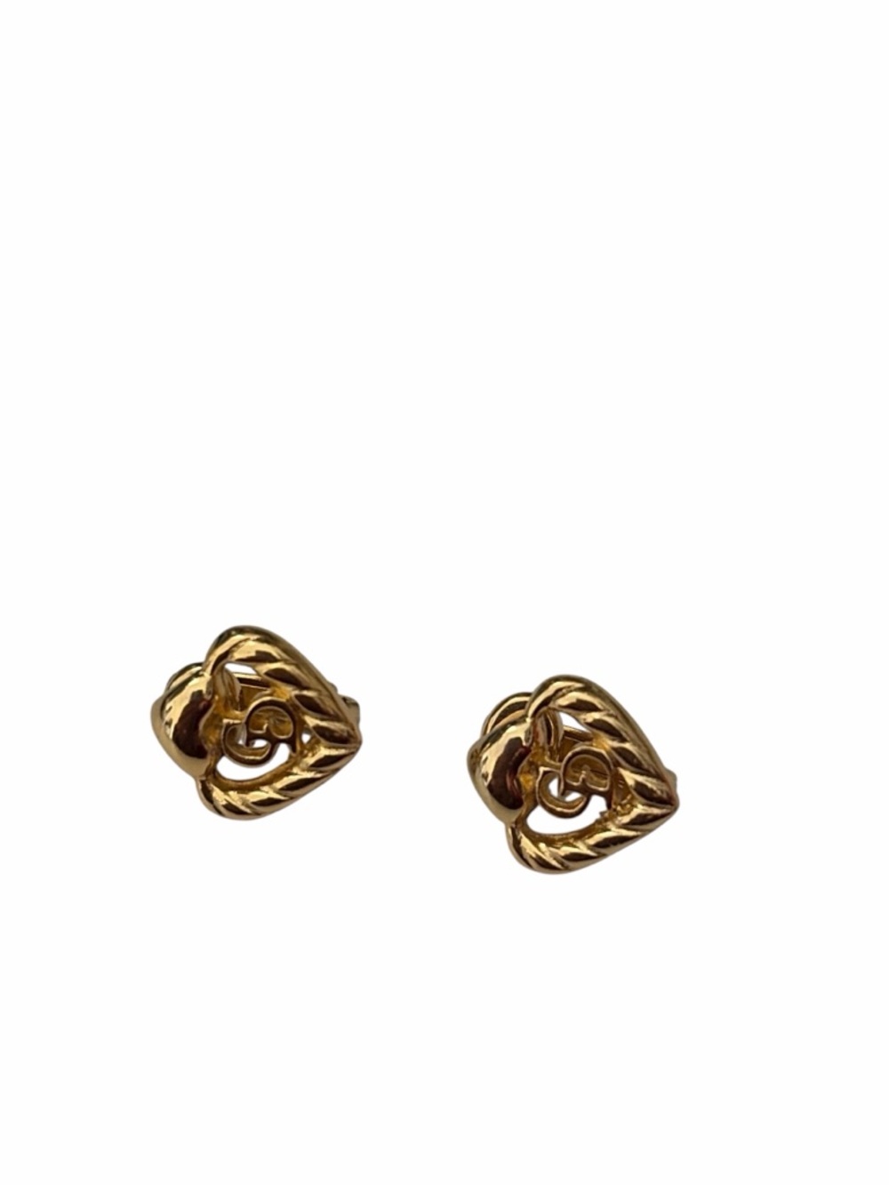 Dior Gold Heart Floral Logo Stud Earrings - Picture 6 of 6